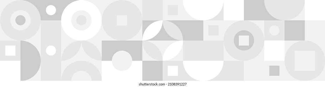 Fondo geométrico abstracto vectorial de moda con círculos de estilo retro escandinavo, cubierta sin fisuras. Patrón gráfico de formas simples en tonos grises, mosaico abstracto blanco.