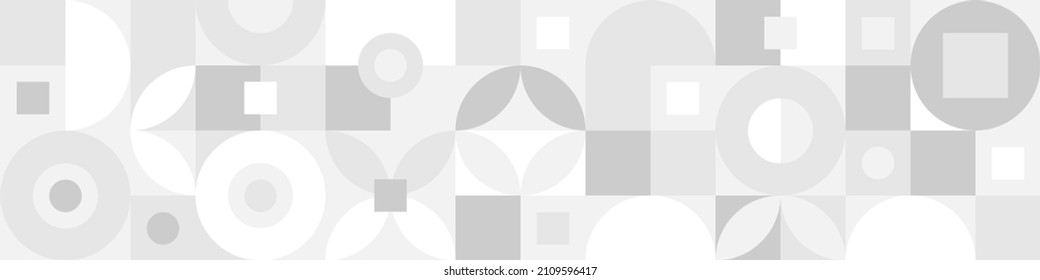 Trendy vector abstract geometric background with circles in Scandinavian retro style, seamless cover. Graphic pattern of simple shapes in gray tones, abstract white mosaic.