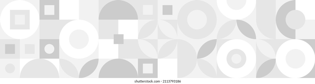 Trendy vector abstract geometric background with circles in Scandinavian retro style, seamless cover. Graphic pattern of simple shapes in gray tones, abstract white mosaic.