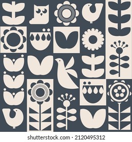 Trendy vector abstract geometric background with circles in Scandinavian retro style, seamless cover. Graphic pattern of simple shapes in gray tones, abstract white mosaic.