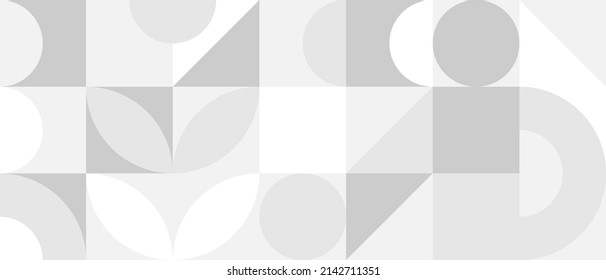 Trendy vector abstract geometric background with circles in Scandinavian retro style, seamless cover. Graphic pattern of simple shapes in gray tones, abstract white mosaic.