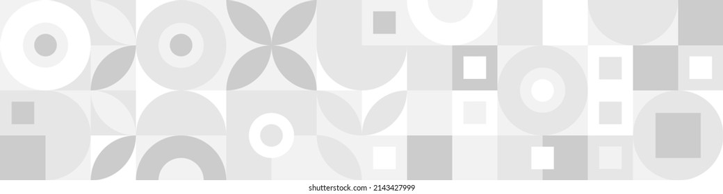 Fondo geométrico abstracto vectorial de moda con círculos de estilo retro escandinavo, cubierta sin fisuras. Patrón gráfico de formas simples en tonos grises, mosaico abstracto blanco.