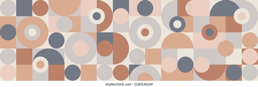 Trendy vector abstract geometric background with circles in retro scandinavian style, cover pattern seamless. Graphic pattern of simple shapes in pastel colors, abstract mosaic.