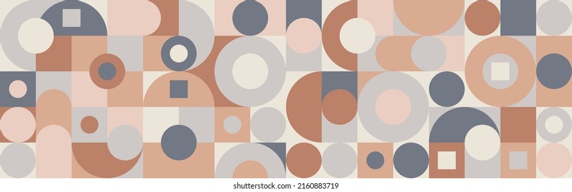 Trendy vector abstract geometric background with circles in retro scandinavian style, cover pattern seamless. Graphic pattern of simple shapes in pastel colors, abstract mosaic.