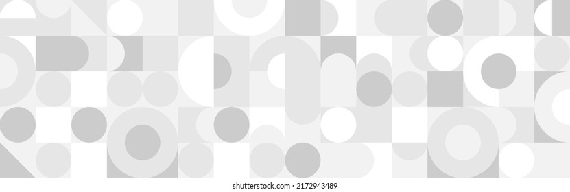 Trendy vector abstract geometric background with circles in Scandinavian retro style, seamless cover. Graphic pattern of simple shapes in gray tones, abstract white mosaic.