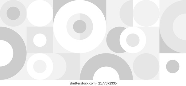 Trendy vector abstract geometric background with circles in Scandinavian retro style, seamless cover. Graphic pattern of simple shapes in gray tones, abstract white mosaic.