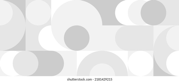 Trendy vector abstract geometric background with circles in Scandinavian retro style, seamless cover. Graphic pattern of simple shapes in gray tones, abstract white mosaic.