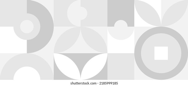 Trendy vector abstract geometric background with circles in Scandinavian retro style, seamless cover. Graphic pattern of simple shapes in gray tones, abstract white mosaic.