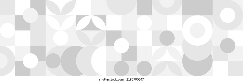Trendy vector abstract geometric background with circles in Scandinavian retro style, seamless cover. Graphic pattern of simple shapes in gray tones, abstract white mosaic.