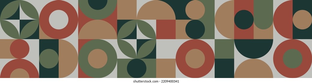 Trendy vector abstract geometric background with circles in retro scandinavian style, cover pattern seamless. Graphic pattern of simple shapes in pastel colors, abstract mosaic.