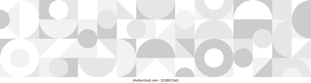 Trendy vector abstract geometric background with circles in Scandinavian retro style, seamless cover. Graphic pattern of simple shapes in gray tones, abstract white mosaic.