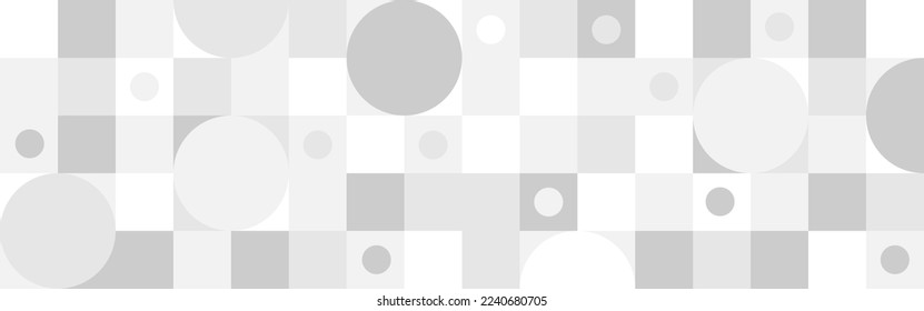 Trendy vector abstract geometric background with circles in Scandinavian retro style, seamless cover. Graphic pattern of simple shapes in gray tones, abstract white mosaic.