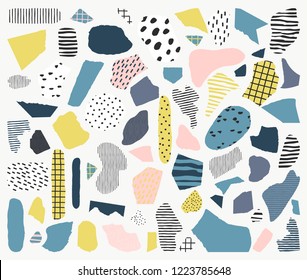 Trendy vector abstract pieces. Paper cutouts. Hand drawn modern design for card, print on clothes.