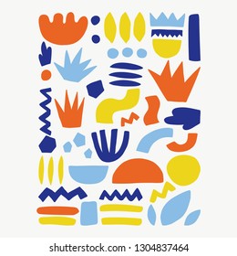 Trendy vector abstract pieces. Paper cutouts.Hand drawn modern design for card, print on clothes.