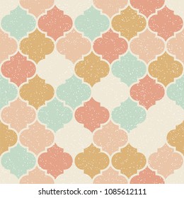 Trendy vector abstract seamless geometric pattern in retro scandinavian style.Pastel pink, blue, beige and yellow shapes with worn out texture