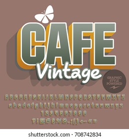 Trendy Vektoralphabet Set. Schriftart mit Text Cafe Vintage. Enthält Grafikstil.