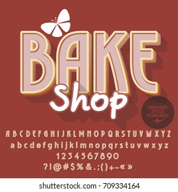 Trendy vector alphabet set. Font with text Bake Shop. Contains graphic style.