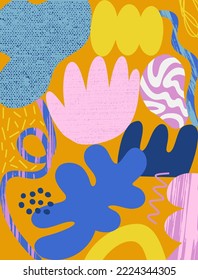 Trendy vector background of abstract pieces. 
Hand drawn modern forms for card, print on clothes. Creative collage