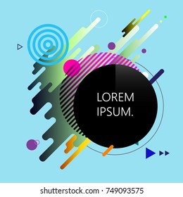 Trendy vector background with black circle and abstract colorful shapes. neon lines and circles wallpaper in a modern design.
