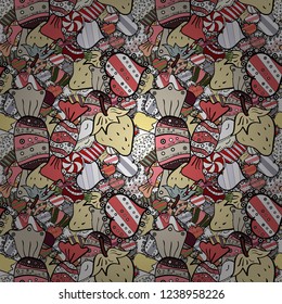 Trendy vector background. On beige, black and white colors. Colorful seamless pattern with candy abstract geometric style.
