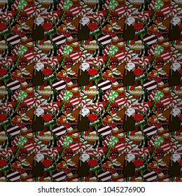 Trendy vector background. On black, white and brown colors. Colorful seamless pattern with candy abstract geometric style.