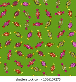 Trendy vector background. On green, black and yellow colors. Colorful seamless pattern with candy abstract geometric style.