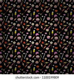 Trendy vector background. On white, black and orange colors. Colorful seamless pattern with candy abstract geometric style.