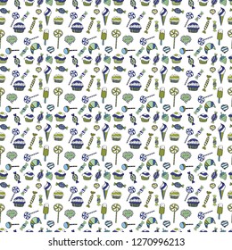 Trendy vector background. On white, blue and neutral colors. Colorful seamless pattern with candy abstract geometric style.