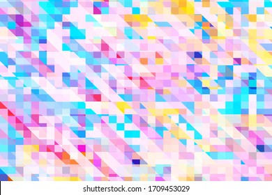 Trendy vector background. Pastel digital texture. Geometric pattern. Candy color decor. Glitch effect overlay for web design. Multicolored abstract illustration. Futuristic cover template