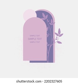 Trendy vector background with place for text. Modern design podium with abstract shapes and floral ornament. Design element for graphic design. Violet and purple colors.
