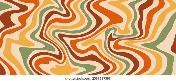 Trendy vector background in retro 70s,60s style. Abstract horizontal background with waves.