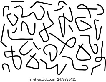 Trendy vector background with short curved thin black lines on a white background. Vector background in modern style