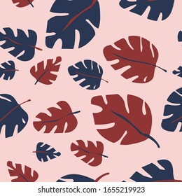 
Trendy vector background with tropical leaves. Geometric seamless pattern for fabric or your design.