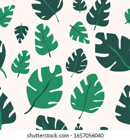 Trendy vector background with tropical leaves. Geometric seamless pattern for fabric or your design.