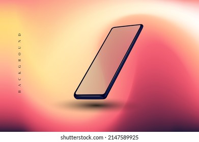 TrendVektorhintergrund mit gelben und roten unscharfen Farben und Smartphone