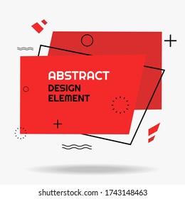 Trendy vector banner design with red color, square and geometric elements. Designed in memphis style with black outline. Layout ready for use in web or print design. Eps 10 vector