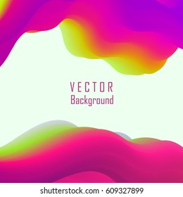 Trendy vector banner template with fluid abstract background. Colorful liquid paint splashes. Liquid magic and futuristic art. Flowing wave shapes - design for poster, cover, flyer, card.