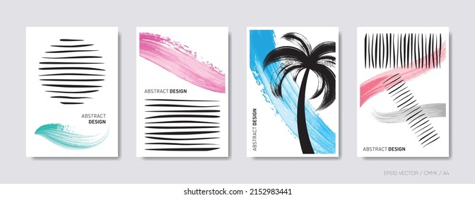Trendy vector brush stroke cover design set