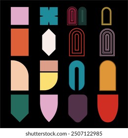 Trendy vector brutalism colorful Y2K shapes. Minimal abstract geometric elements, in the Bauhaus style.