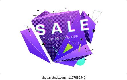 Trendy vector bubbles with geometric patterns and halftone. Flat thin line style for sale banners, posters and placards designs. Vintage concept for futuristic business cards.
