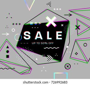 Trendy vector bubbles with geometric patterns and icons. Flat thin line style for sale banners, posters and placards designs. Vintage concept for retro business cards.
