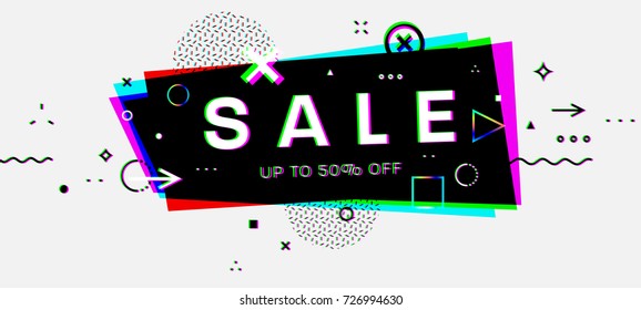 Trendy vector bubbles with geometric patterns and icons. Flat thin line style for sale banners, posters and placards designs. Vintage concept for retro business cards.