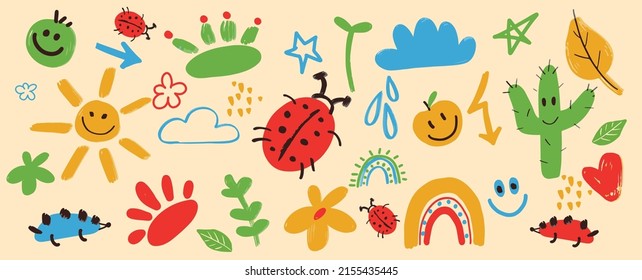 Trendy vector childish shapes and objects. Set of abstract contemporary modern illustration. Vector illustration for logo, print, icon, card, emblem, label