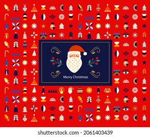 Gráfico vectorial de moda Ilustración y patrón navideño con Santa Claus, Año Nuevo y símbolos navideños
