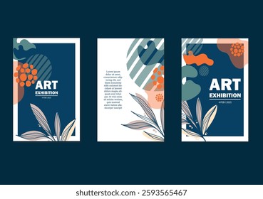 Trendy Vector Collection of Creative Cards  Featuring Exotic Tropical Elements and   Palm Leaves in a Sophisticated Abstract Style. Perfect for Posters, Invitations, Brochures, and More.