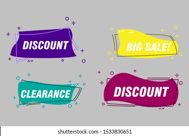 Trendy vector color sale banner . Flat linear promotion ribbon banner with editable text, scroll, price tag, sticker, badge, poster,  logo, label, discount title frame, promotion. Vector illustration