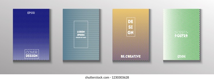 Trendy Vector Cover Design, Minimal Futuristic Music Poster. Waves, Zigzag, Lines, Stripes Corporate Identity Geometric Design. Minimal Business Cover, Banner. Hi-Tech Futuristic Journal Template