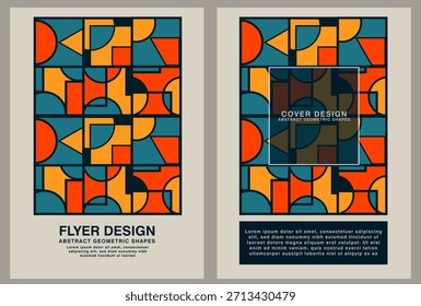 Trendy vector cover or flyer design template with abstract geometric shapes and a strong, retro color palette. Ideal for business promotion and posters.