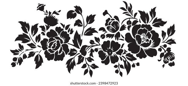 Trendy Vector Design: Beautiful Black and White Floral Silhouette for Modern Projects