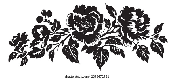 Trendy Vector Design: Beautiful Black and White Floral Silhouette for Modern Projects